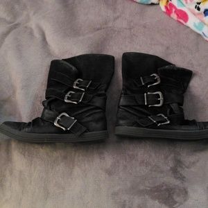Black buckle up boots
